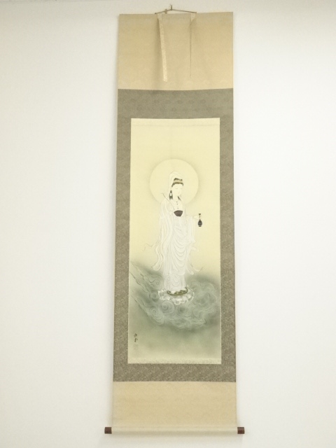 旭堂筆　観音　肉筆絹本掛軸（共箱）